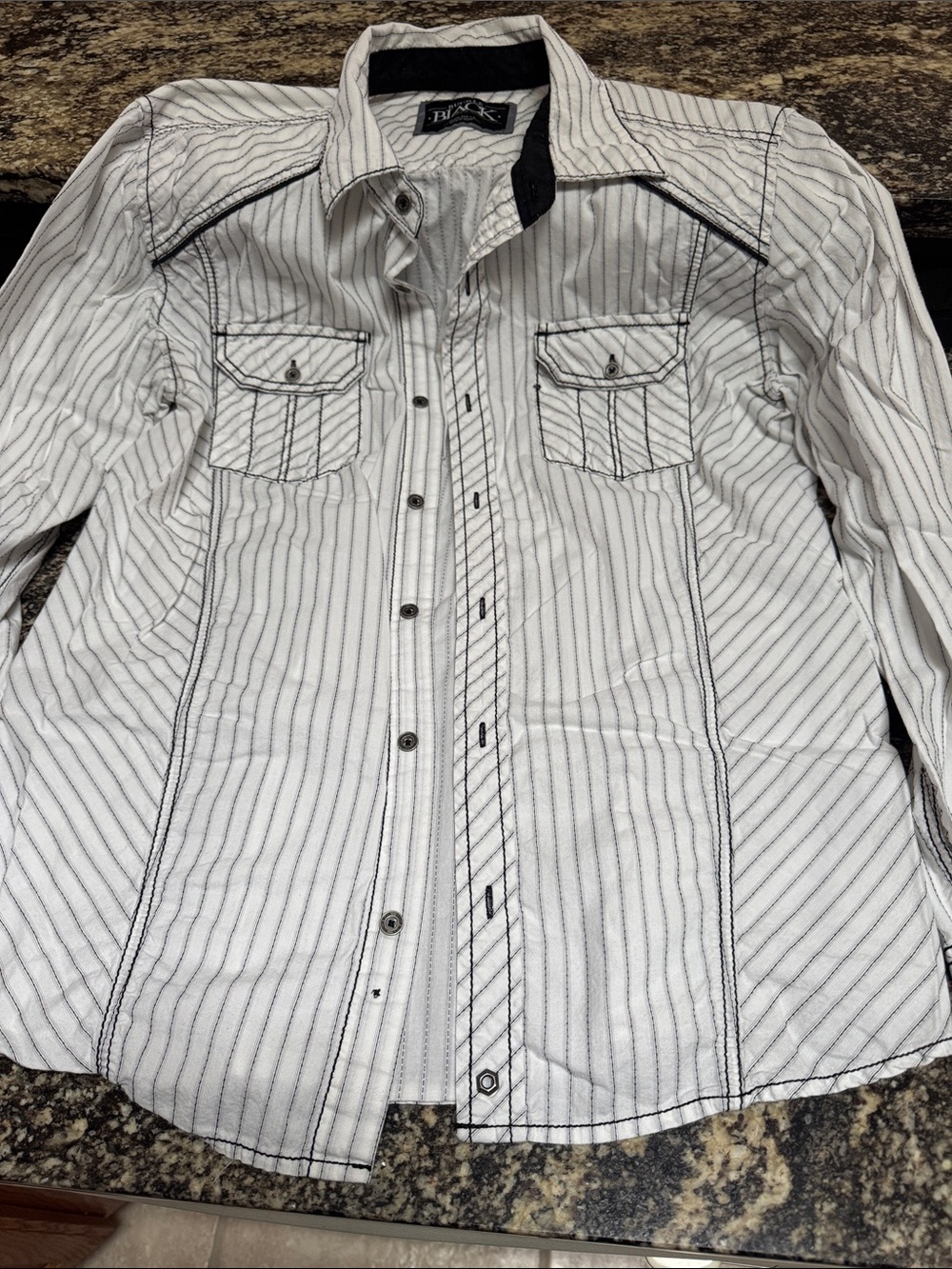 Buckle Black White Shirt with Black Pinstripes